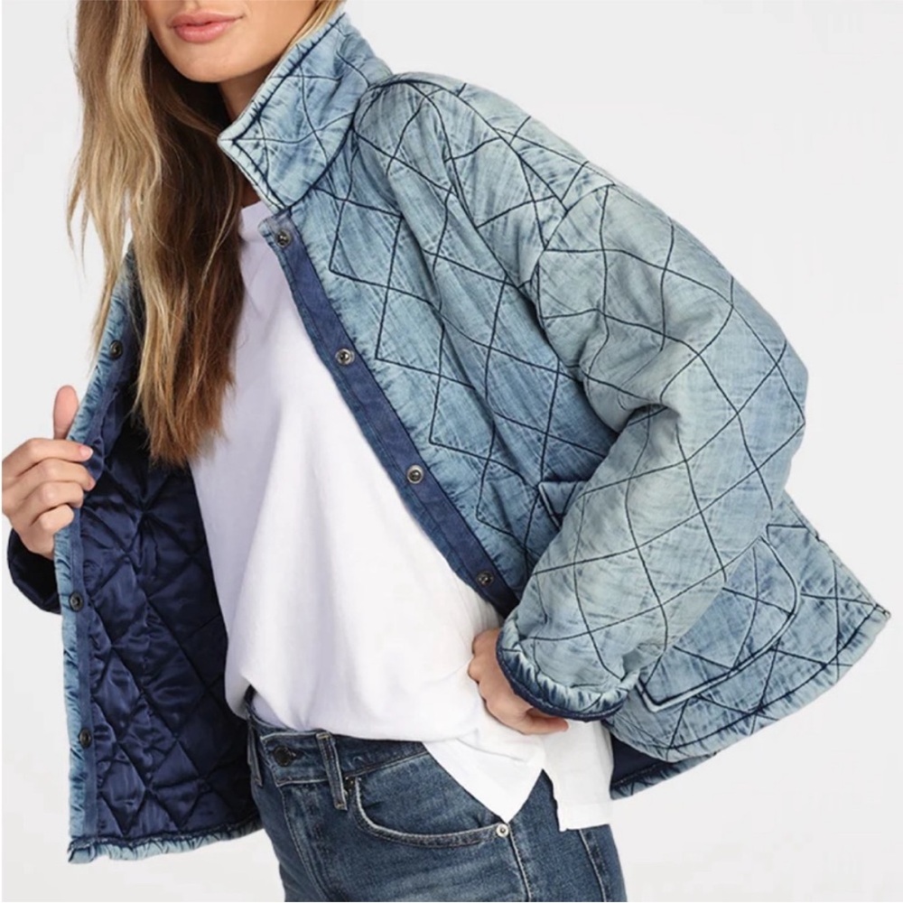dylan Quilted Light Blue Denim Bomber Jacket